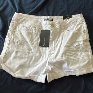 White distressed shorts